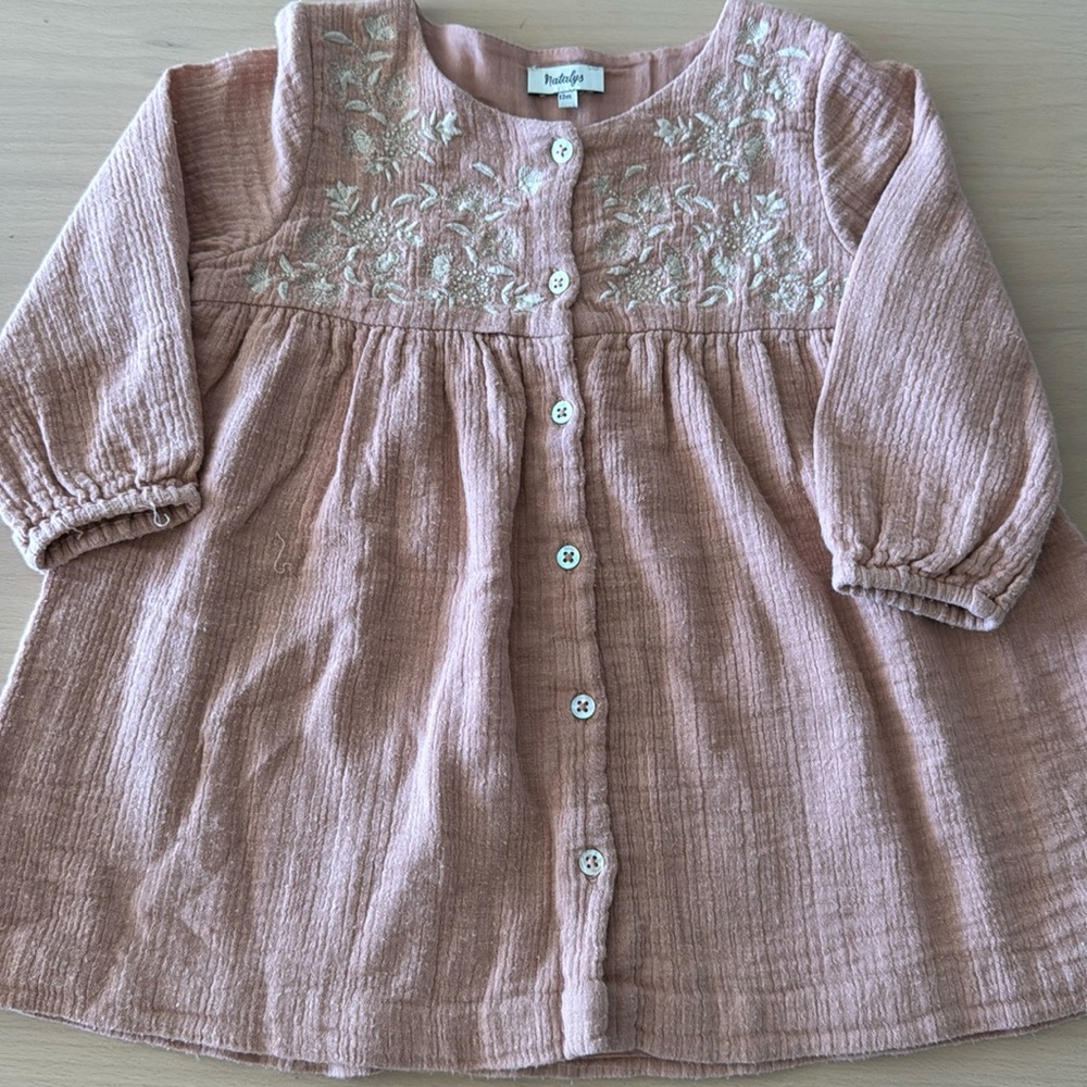 Dress, long sleeves, cotton gauze, light pink, natalys, 12m